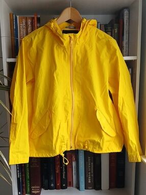 J. Crew Yellow Hooded  Double Pocket Draw String Crop Windbreaker